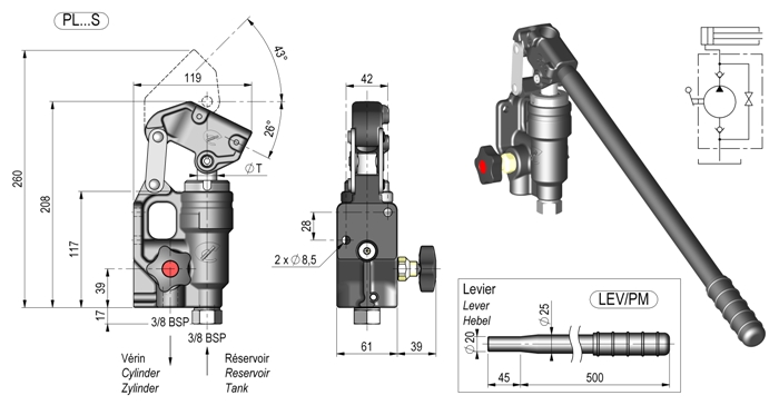 Pompe hydraulique manuel pompe à main simple effet avec réservoir